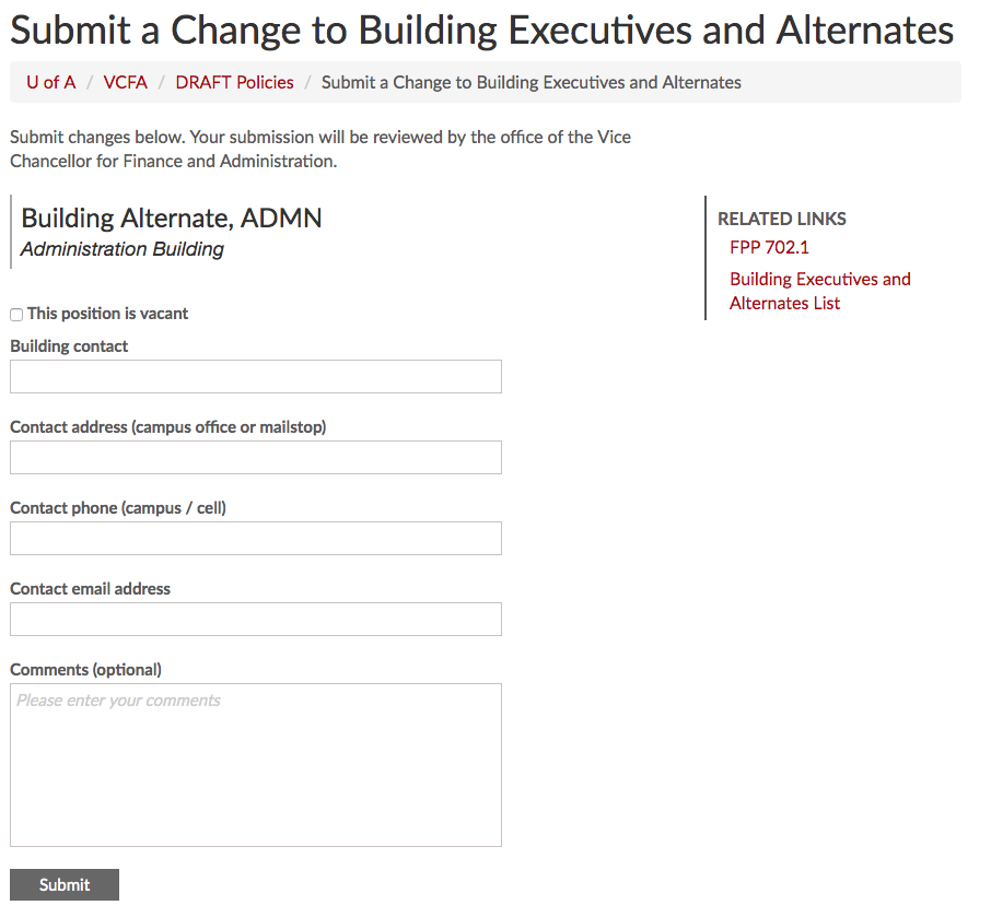 Screenshot of change request form